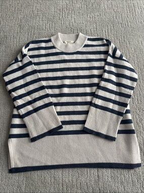 Madewell Striped Mockneck Recycled Cashmere Sweater in Cream and Navy